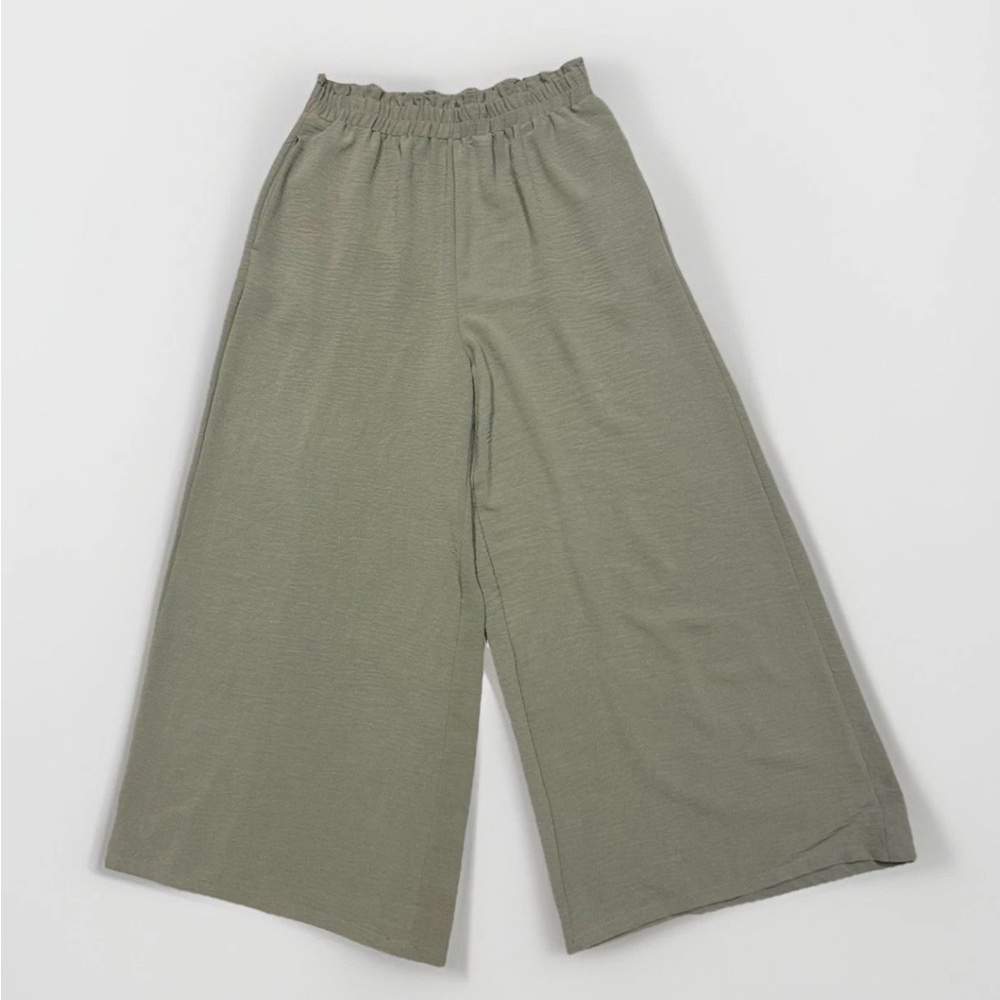 Simplee Pants Wide Leg Pull On Palazzo Boho Pockets Women XL Khaki Green